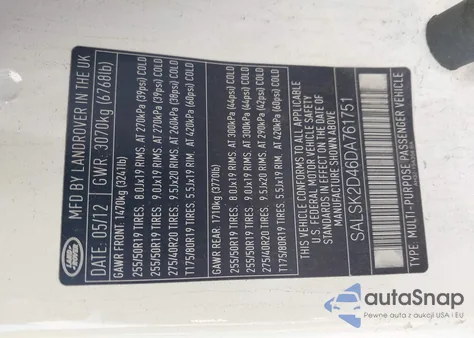 2013 Land Rover Range Rover Sport Hse from USA, damaged, VIN SALSK2D46DA761751